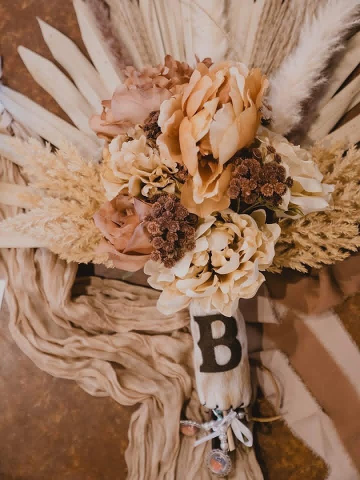 Custom Cowhide Wedding Backdrop & Bouquet Wrap for Rustic Western Weddings -  custom laser engraved cowhide and leather western decor by Lethal Creek Laser Works LLC