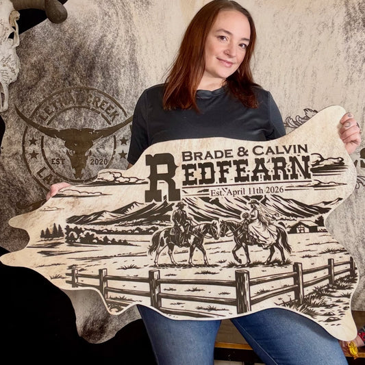 Custom Engraved Cowhide | Ranch, Wedding & Farmhouse Decor -  custom laser engraved cowhide and leather western decor by Lethal Creek Laser Works LLC