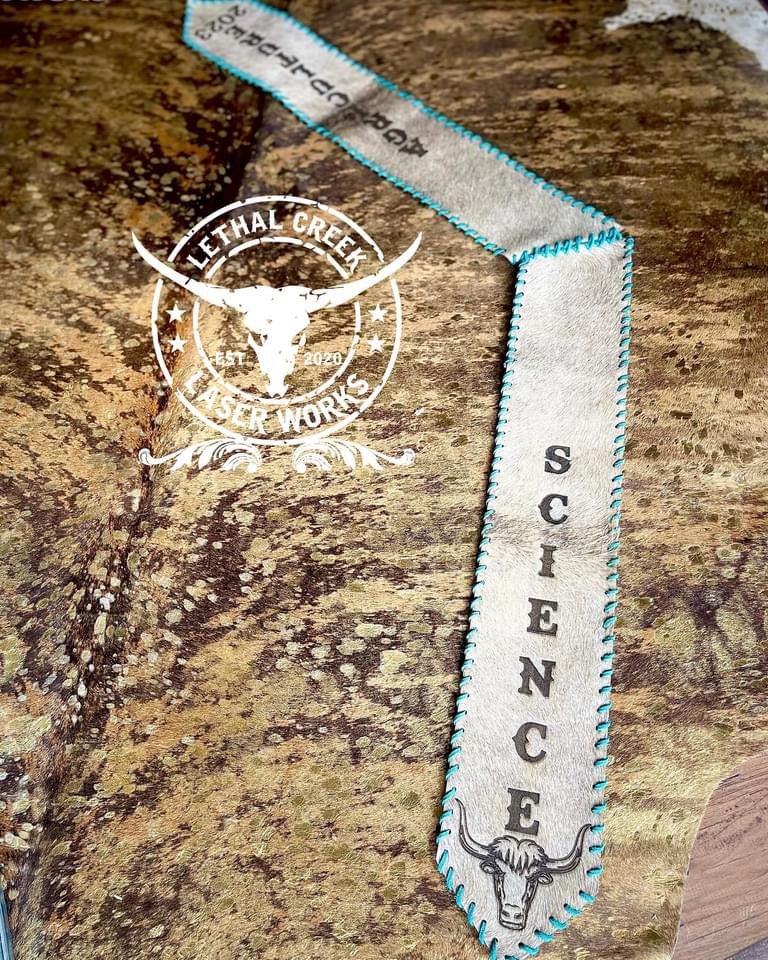 CUSTOM GRADUATION STOLE -  custom laser engraved cowhide and leather western decor by Lethal Creek Laser Works LLC