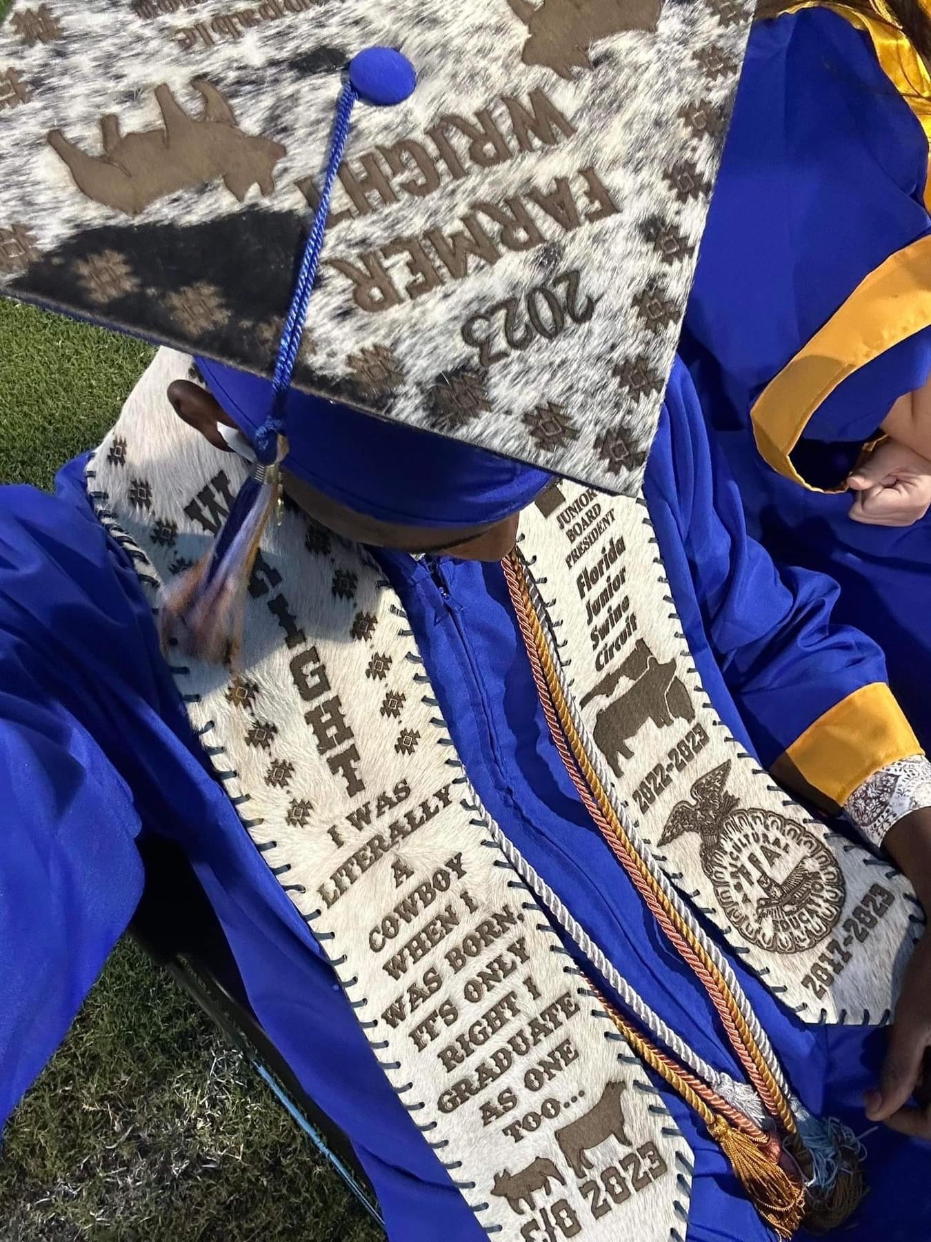 CUSTOM GRADUATION STOLE -  custom laser engraved cowhide and leather western decor by Lethal Creek Laser Works LLC