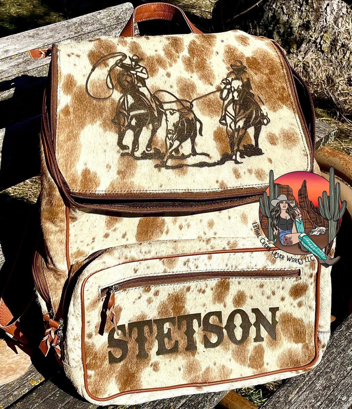 Custom Personalized Diaper Bag | Baby Shower Gift -  custom laser engraved cowhide and leather western decor by Lethal Creek Laser Works LLC