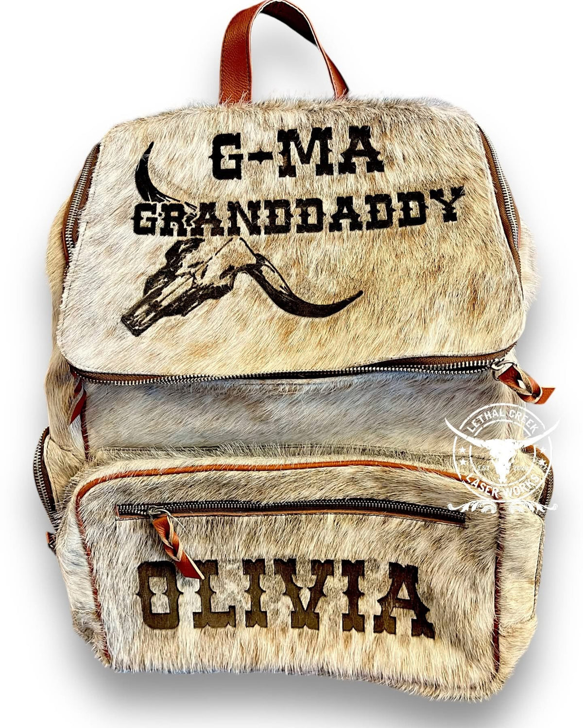 Custom Personalized Diaper Bag | Baby Shower Gift -  custom laser engraved cowhide and leather western decor by Lethal Creek Laser Works LLC