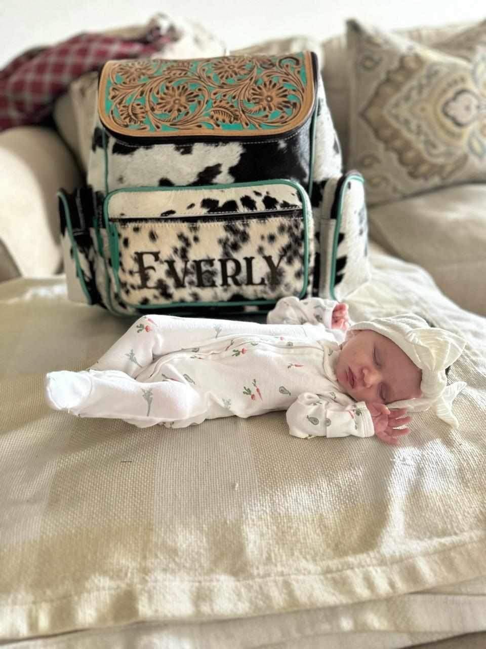 Custom Personalized Diaper Bag | Baby Shower Gift -  custom laser engraved cowhide and leather western decor by Lethal Creek Laser Works LLC