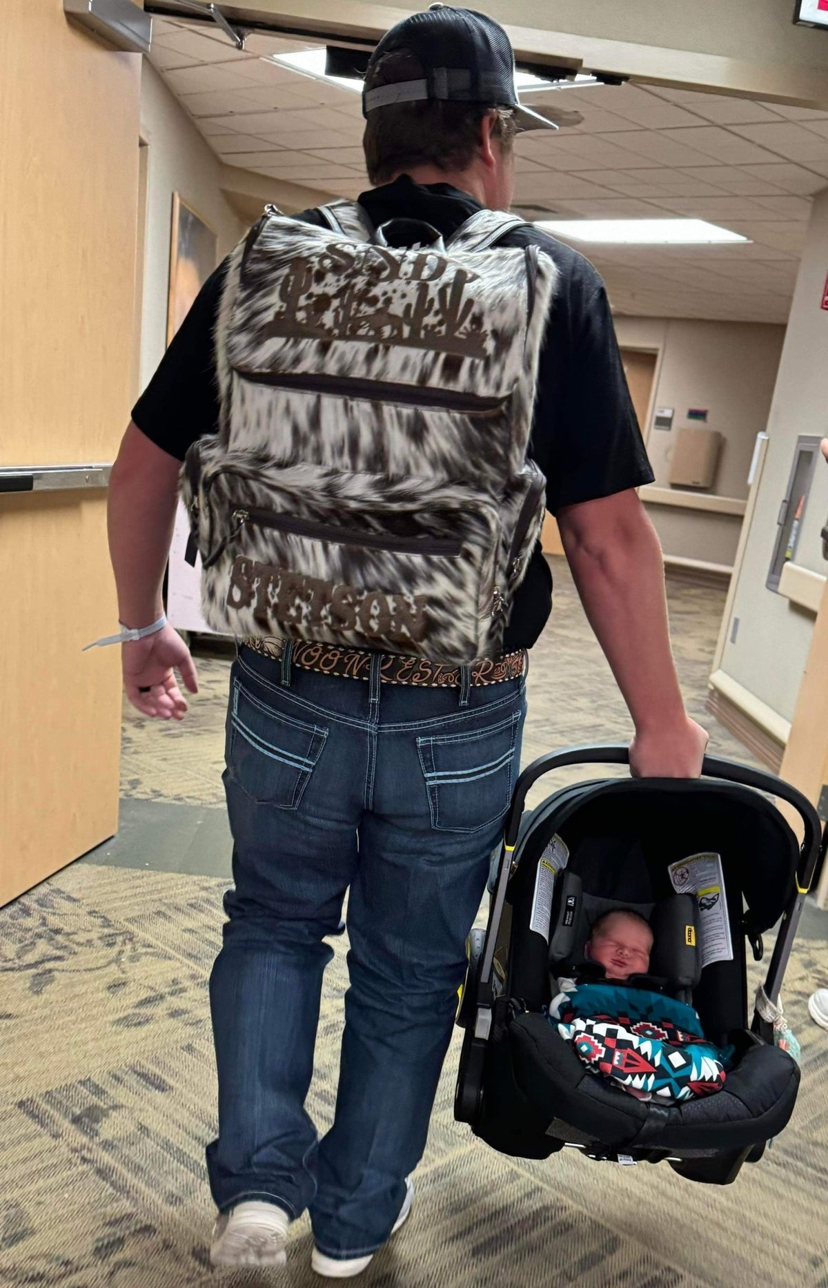 Custom Personalized Diaper Bag | Baby Shower Gift -  custom laser engraved cowhide and leather western decor by Lethal Creek Laser Works LLC