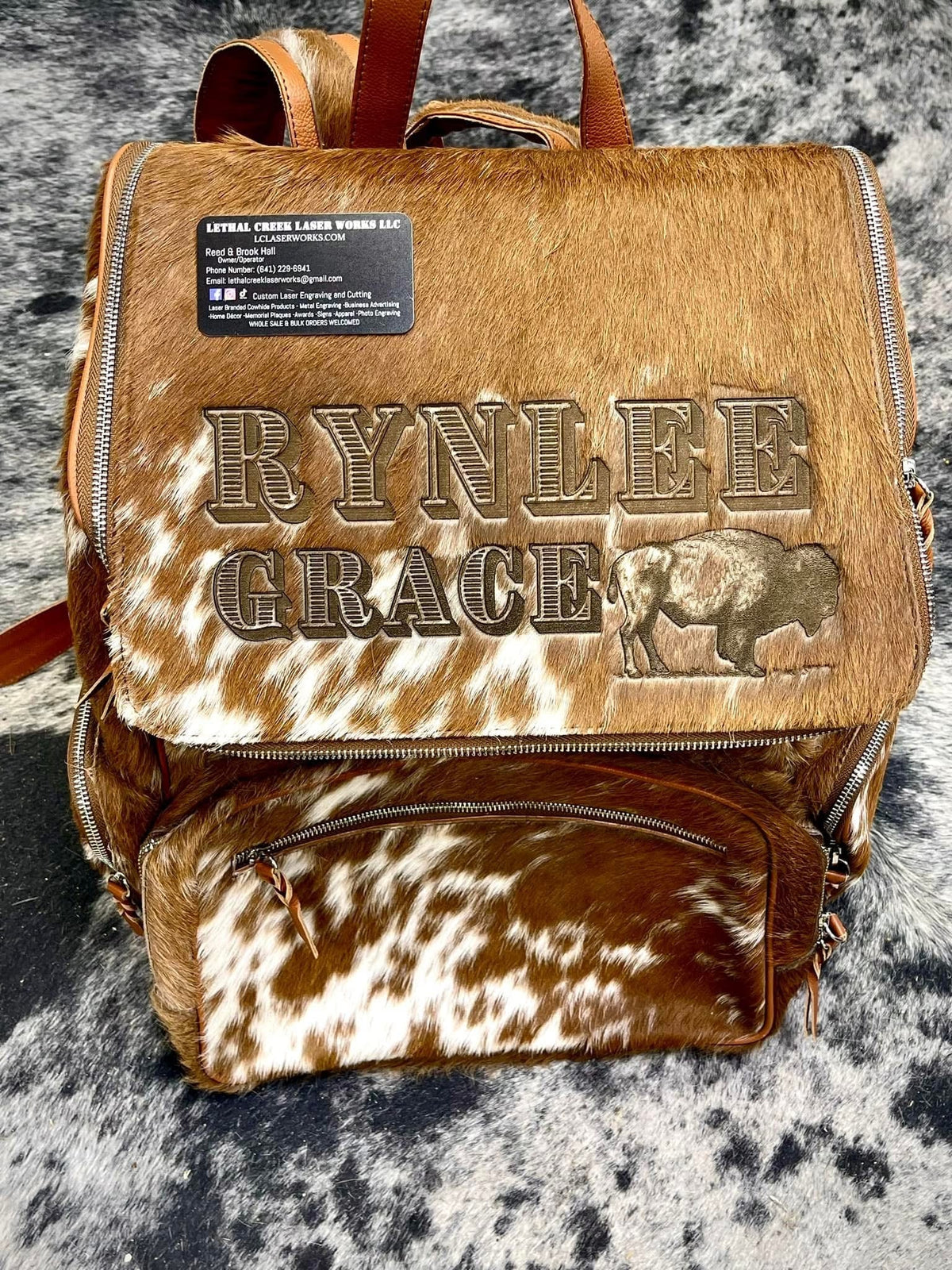 Custom Personalized Diaper Bag | Baby Shower Gift -  custom laser engraved cowhide and leather western decor by Lethal Creek Laser Works LLC