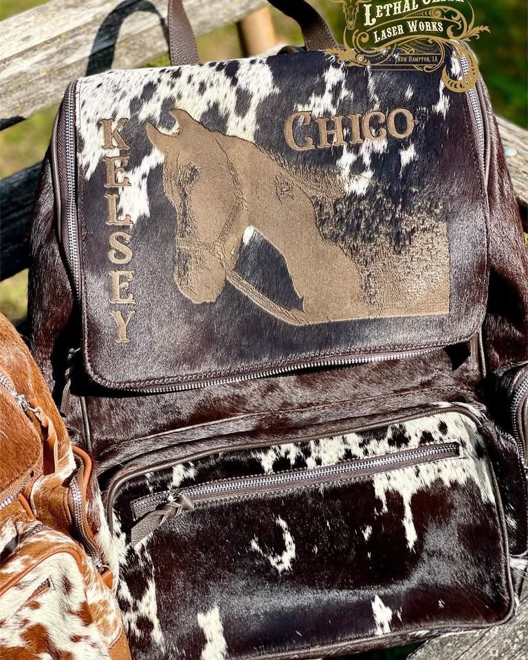 Custom Personalized Diaper Bag | Baby Shower Gift -  custom laser engraved cowhide and leather western decor by Lethal Creek Laser Works LLC