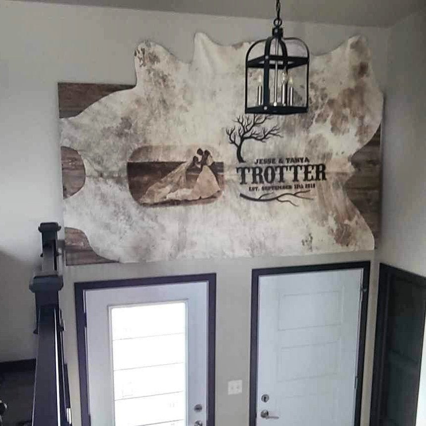 Custom Photo-Branded Cowhide | A Sentimental Family Heirloom - # custom laser engraved cowhide and leather western decor by Lethal Creek Laser Works LLC