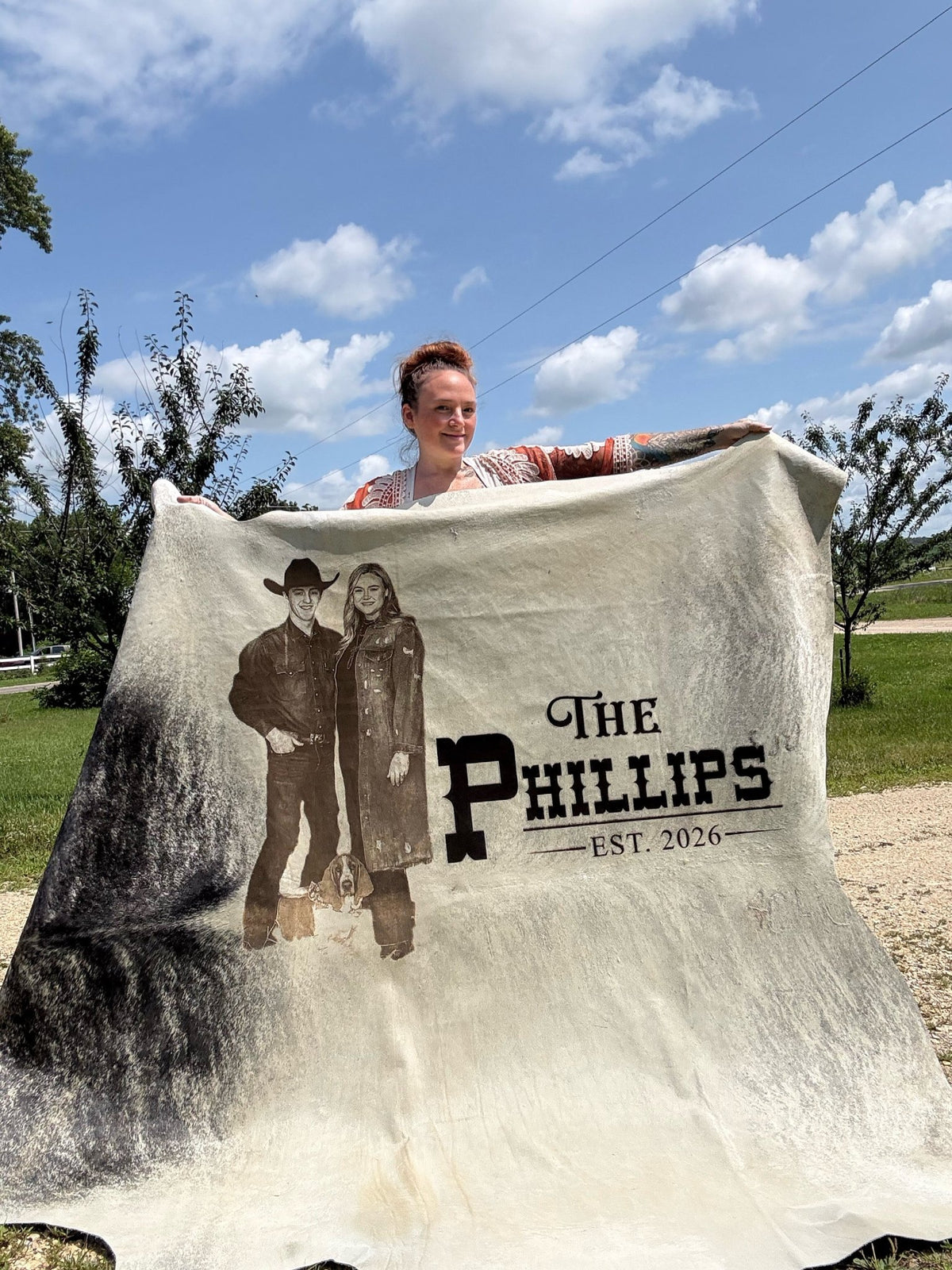 Custom Photo-Branded Cowhide | A Sentimental Family Heirloom - # custom laser engraved cowhide and leather western decor by Lethal Creek Laser Works LLC