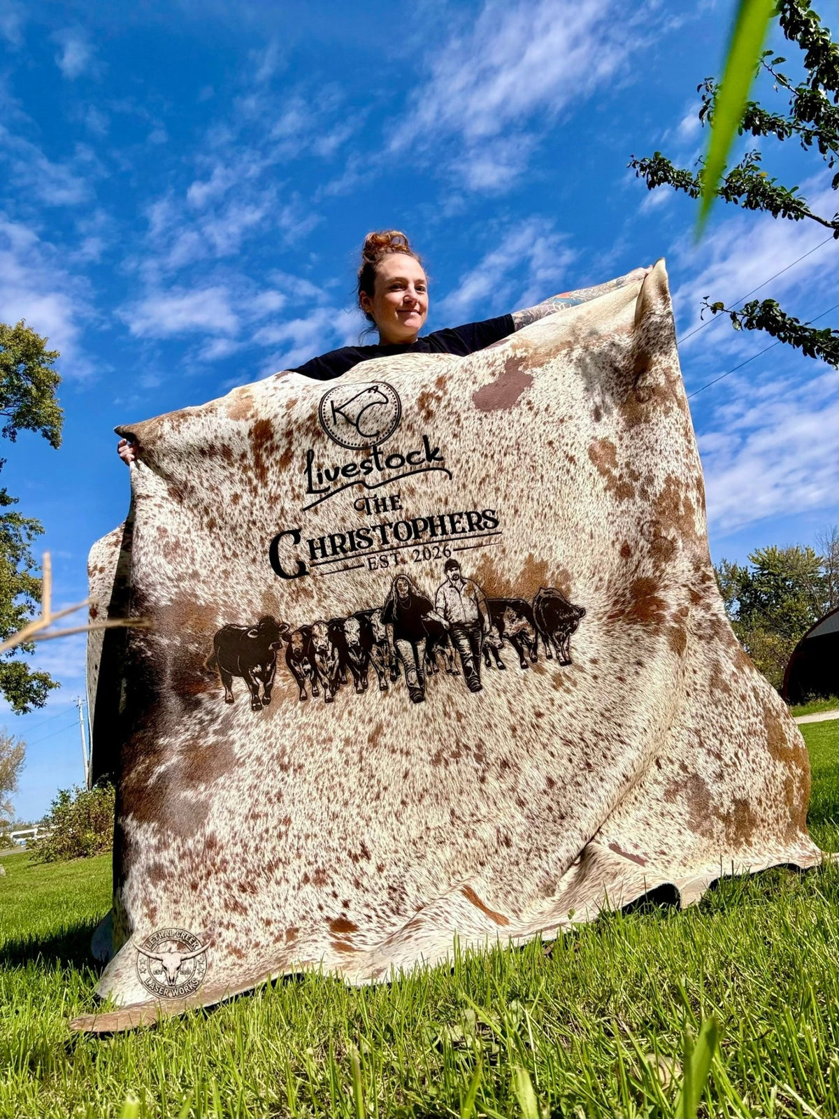 Custom Photo-Branded Cowhide | A Sentimental Family Heirloom - # custom laser engraved cowhide and leather western decor by Lethal Creek Laser Works LLC