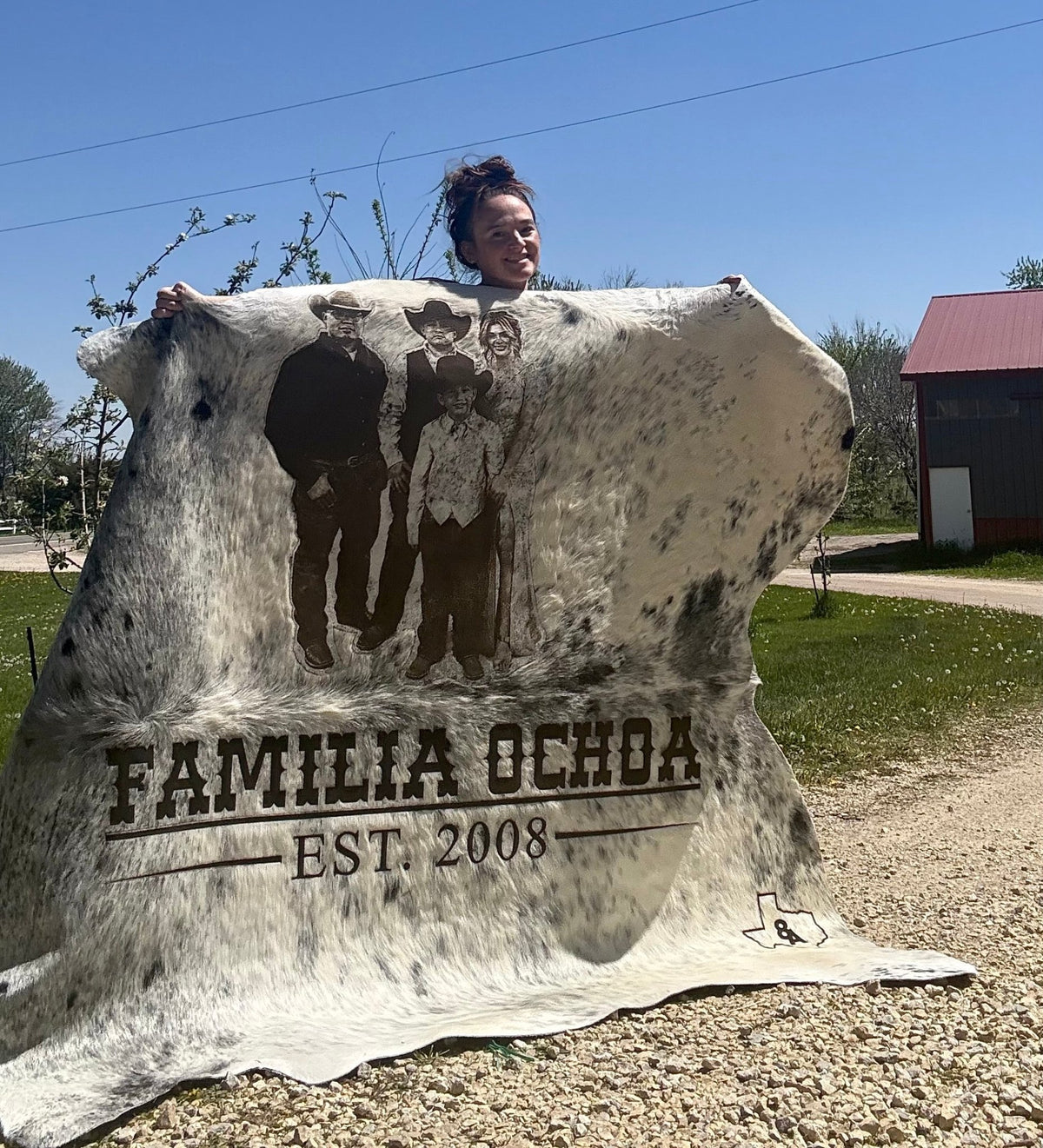 Custom Photo-Branded Cowhide | A Sentimental Family Heirloom - # custom laser engraved cowhide and leather western decor by Lethal Creek Laser Works LLC