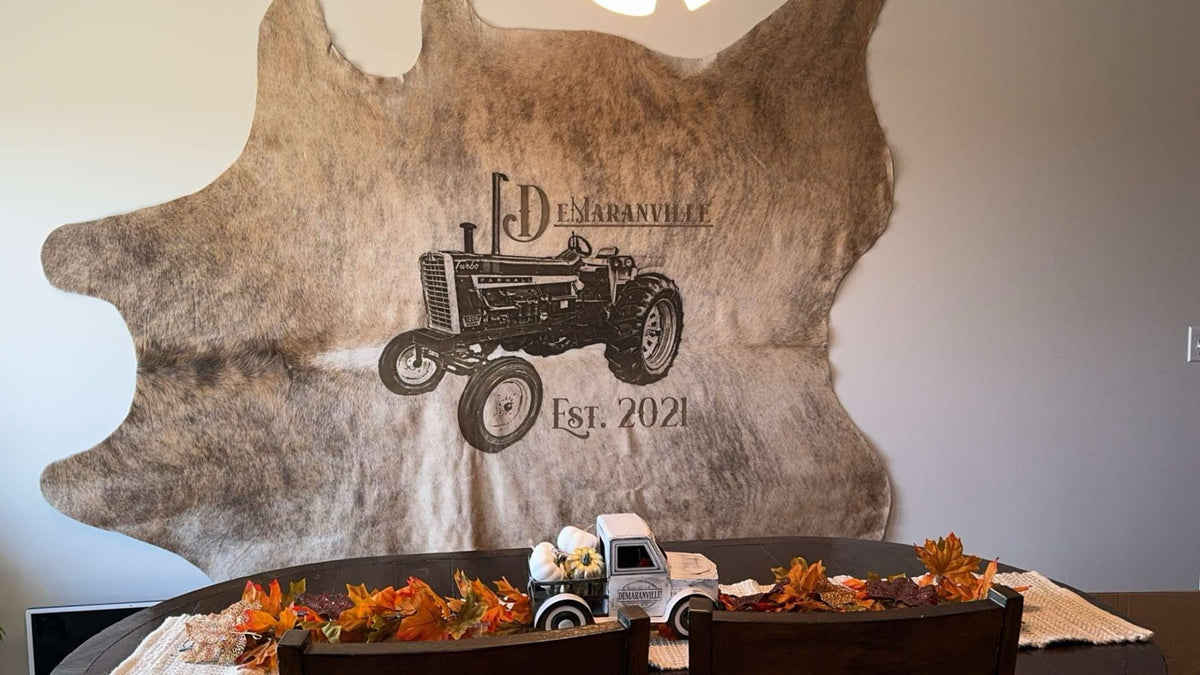 Custom Photo-Branded Cowhide | A Sentimental Family Heirloom - # custom laser engraved cowhide and leather western decor by Lethal Creek Laser Works LLC