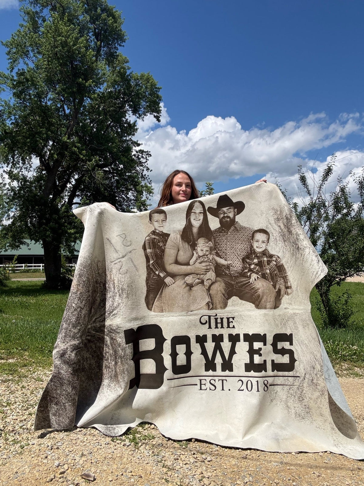 Custom Photo-Branded Cowhide | A Sentimental Family Heirloom - # custom laser engraved cowhide and leather western decor by Lethal Creek Laser Works LLC