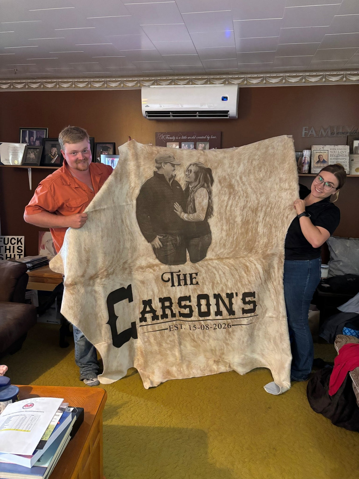 Custom Photo-Branded Cowhide | A Sentimental Family Heirloom - # custom laser engraved cowhide and leather western decor by Lethal Creek Laser Works LLC