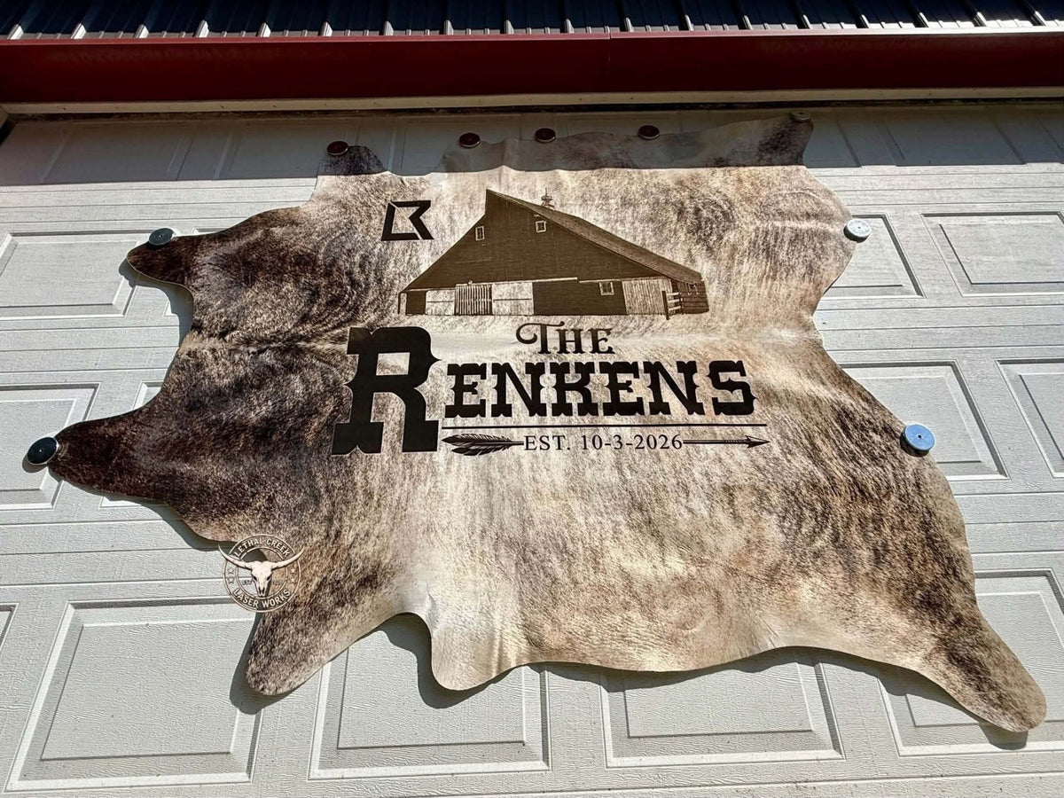 Custom Photo-Branded Cowhide | A Sentimental Family Heirloom - # custom laser engraved cowhide and leather western decor by Lethal Creek Laser Works LLC