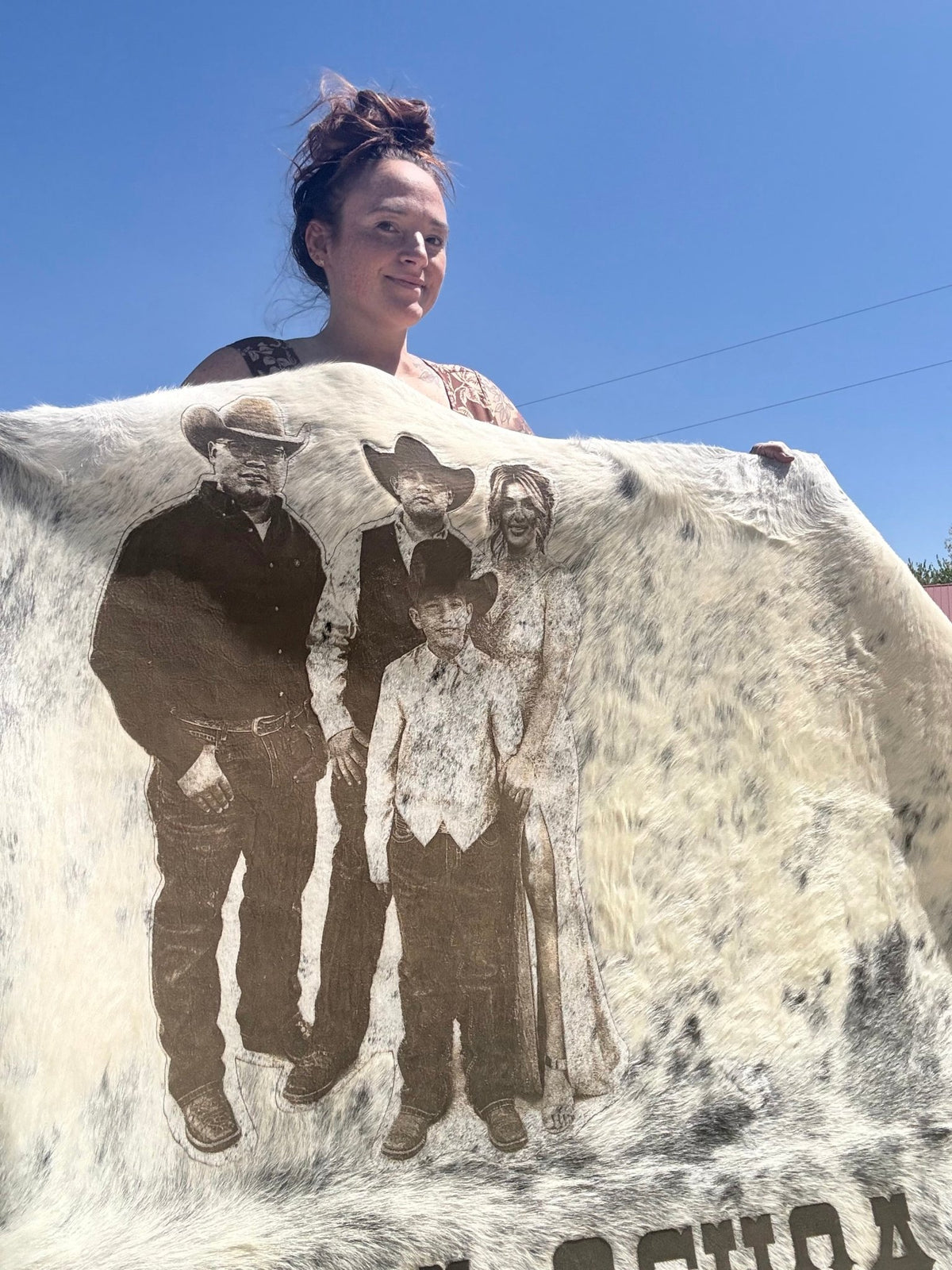 Custom Photo-Branded Cowhide | A Sentimental Family Heirloom - # custom laser engraved cowhide and leather western decor by Lethal Creek Laser Works LLC