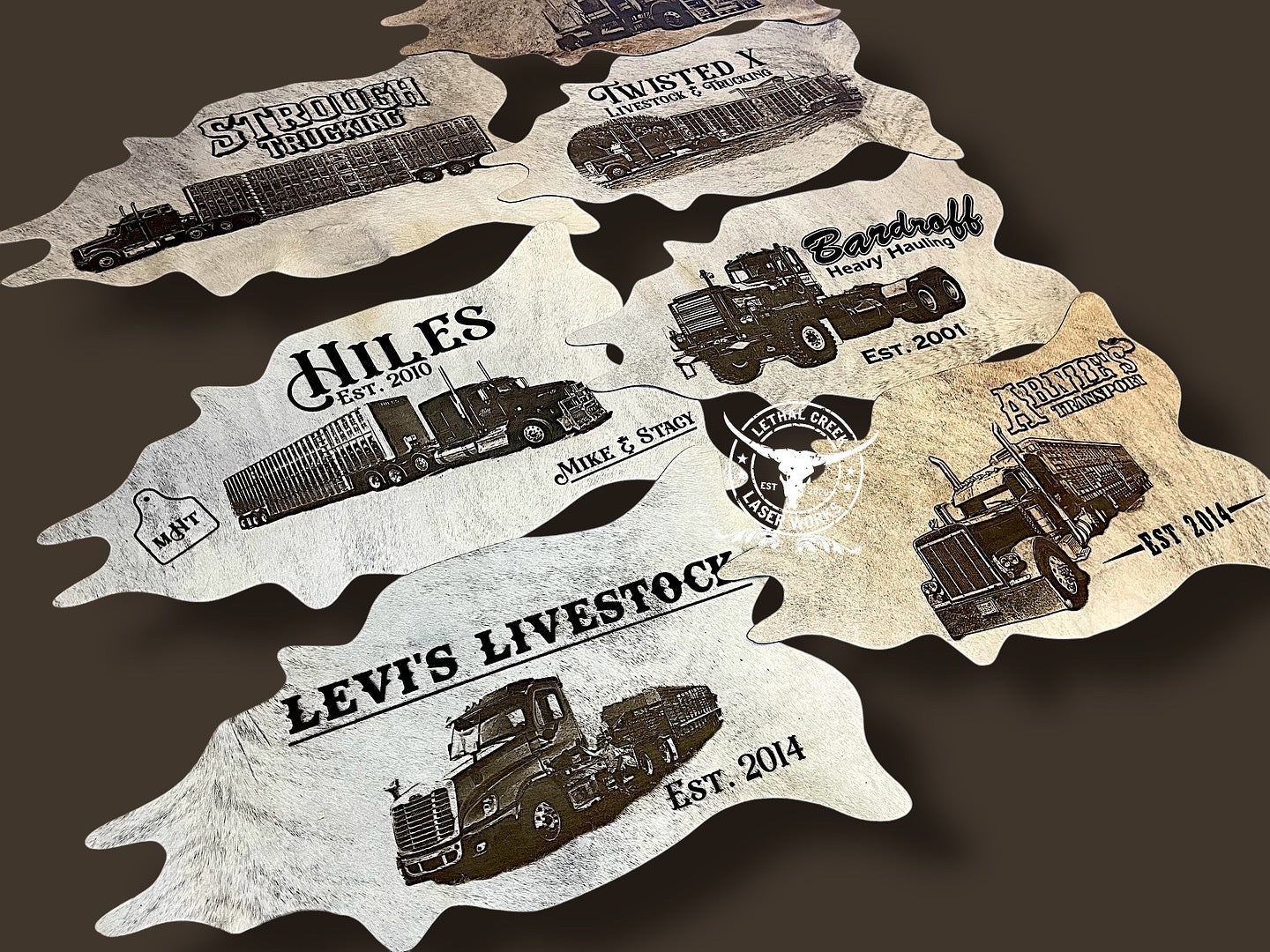 Custom Photo Engraved Cowhide | Personalized Ranch, Wedding & Farmhouse Decor -  custom laser engraved cowhide and leather western decor by Lethal Creek Laser Works LLC