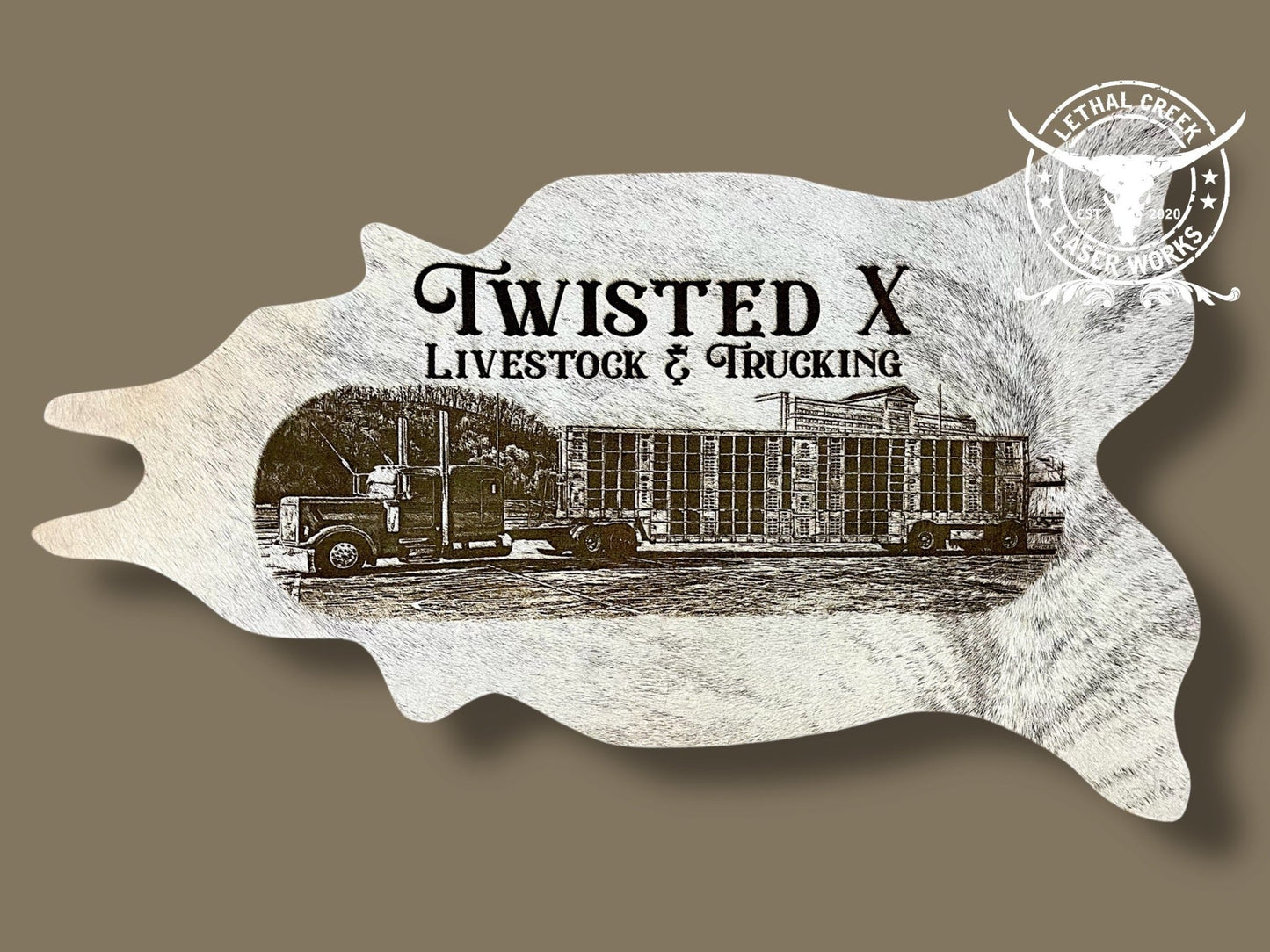 Custom Photo Engraved Cowhide | Personalized Ranch, Wedding & Farmhouse Decor -  custom laser engraved cowhide and leather western decor by Lethal Creek Laser Works LLC