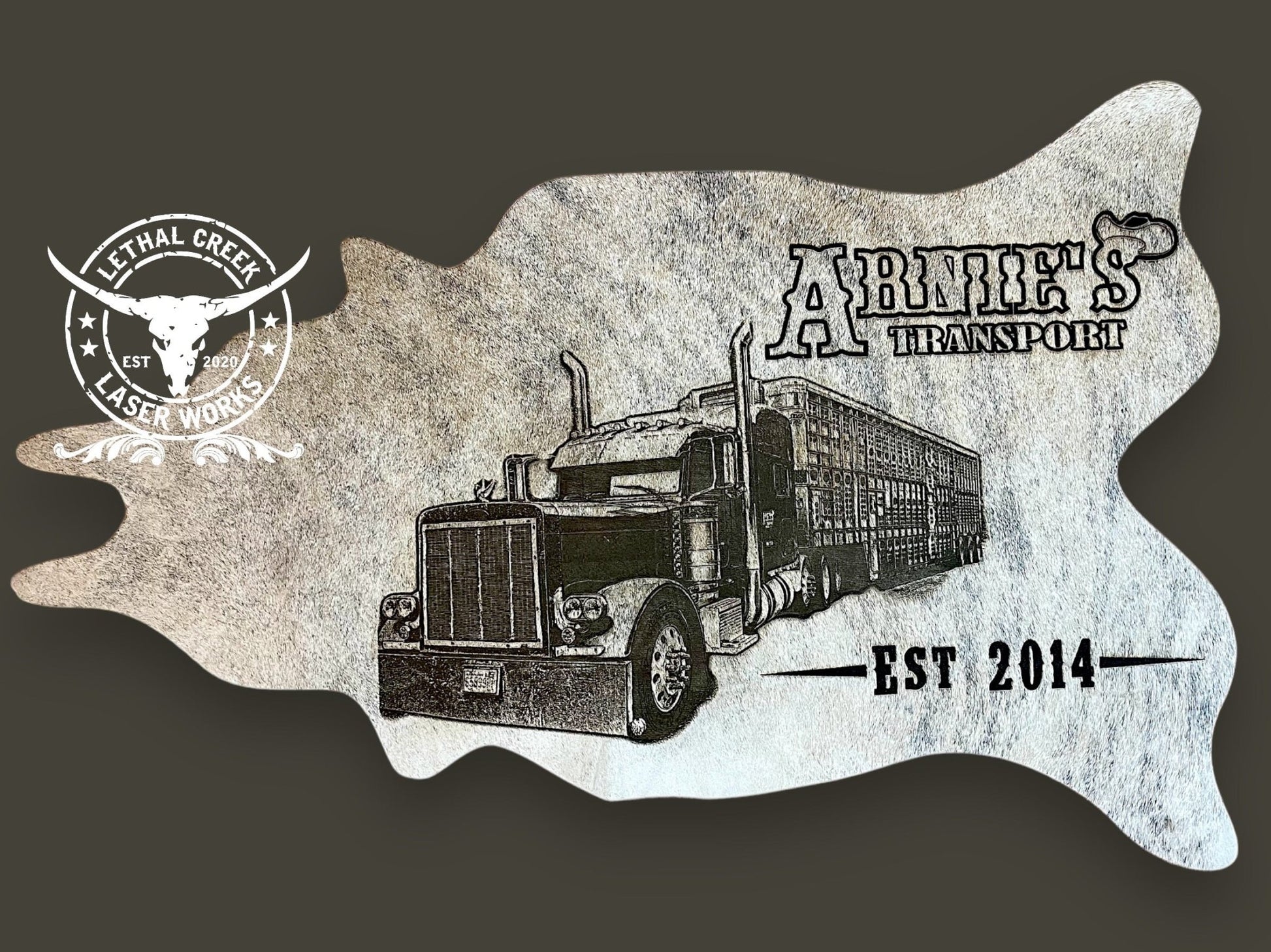 Custom Photo Engraved Cowhide | Personalized Ranch, Wedding & Farmhouse Decor -  custom laser engraved cowhide and leather western decor by Lethal Creek Laser Works LLC