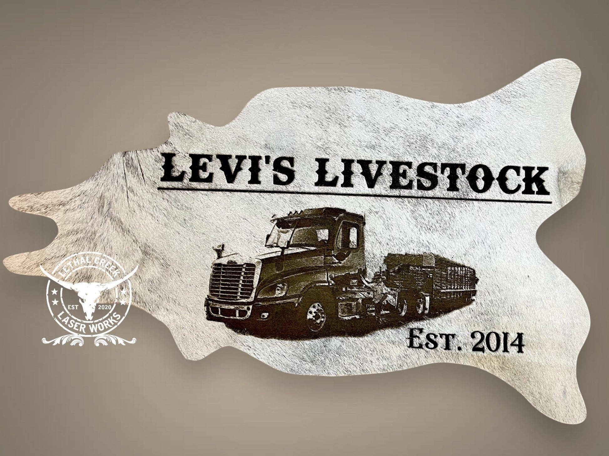 Custom Photo Engraved Cowhide | Personalized Ranch, Wedding & Farmhouse Decor -  custom laser engraved cowhide and leather western decor by Lethal Creek Laser Works LLC