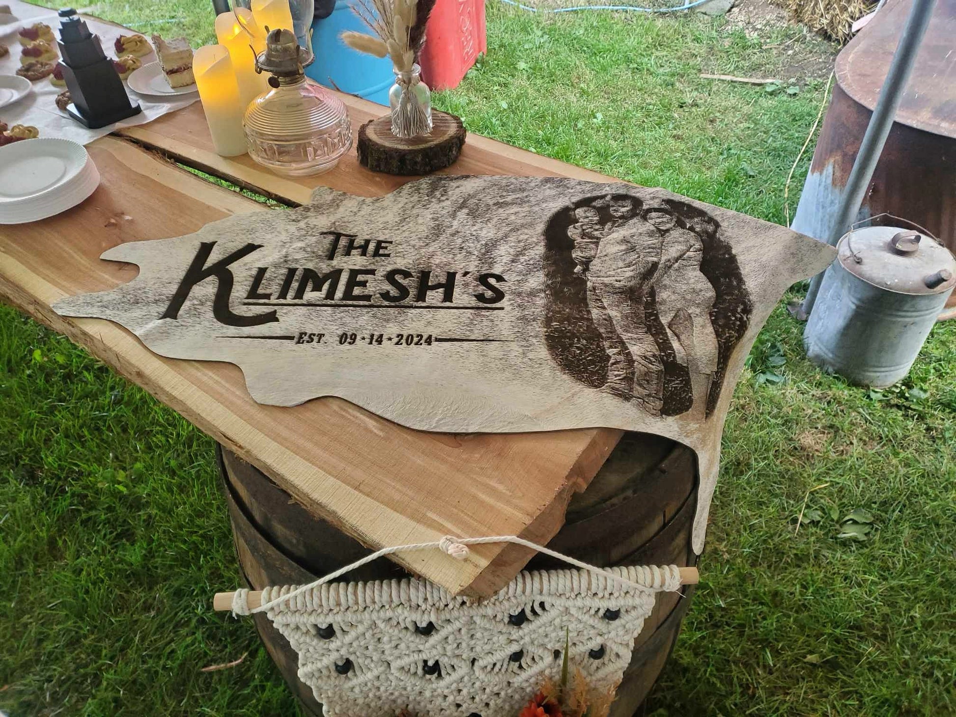 Custom Photo Engraved Cowhide | Personalized Ranch, Wedding & Farmhouse Decor -  custom laser engraved cowhide and leather western decor by Lethal Creek Laser Works LLC