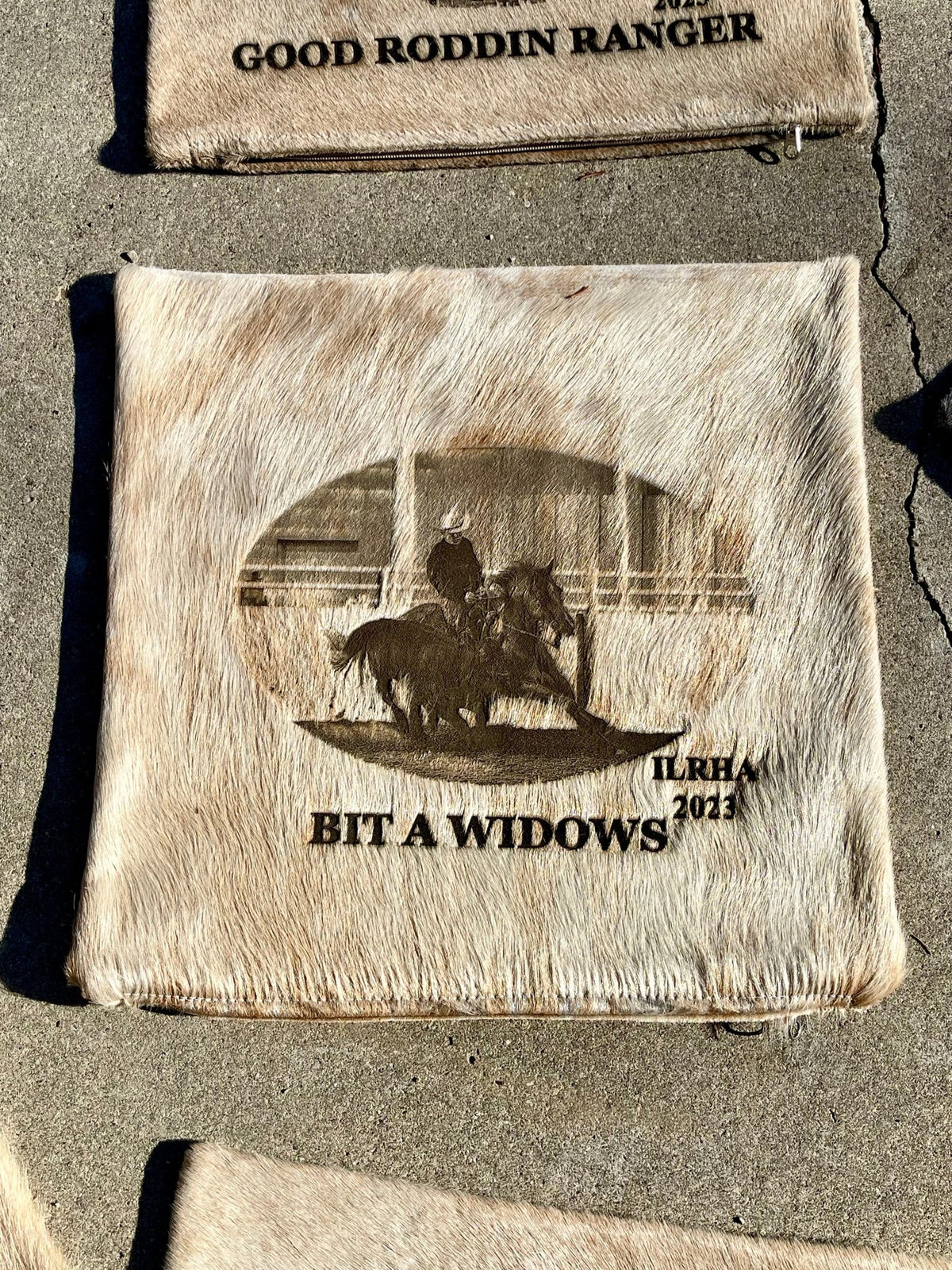 Custom Photo Laser Branded Cowhide Pillow Case -  custom laser engraved cowhide and leather western decor by Lethal Creek Laser Works LLC