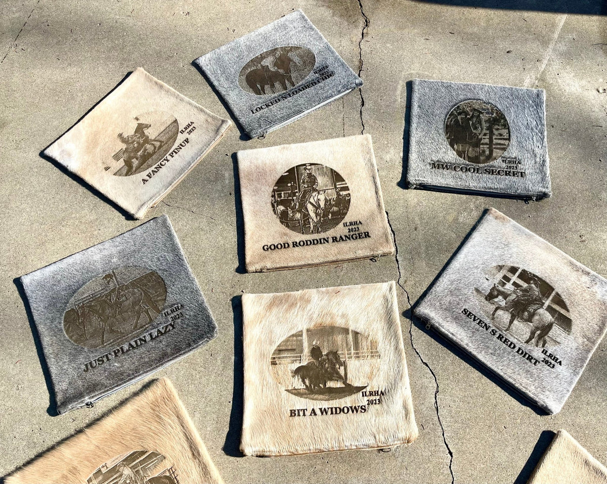 Custom Photo Laser Branded Cowhide Pillow Case -  custom laser engraved cowhide and leather western decor by Lethal Creek Laser Works LLC