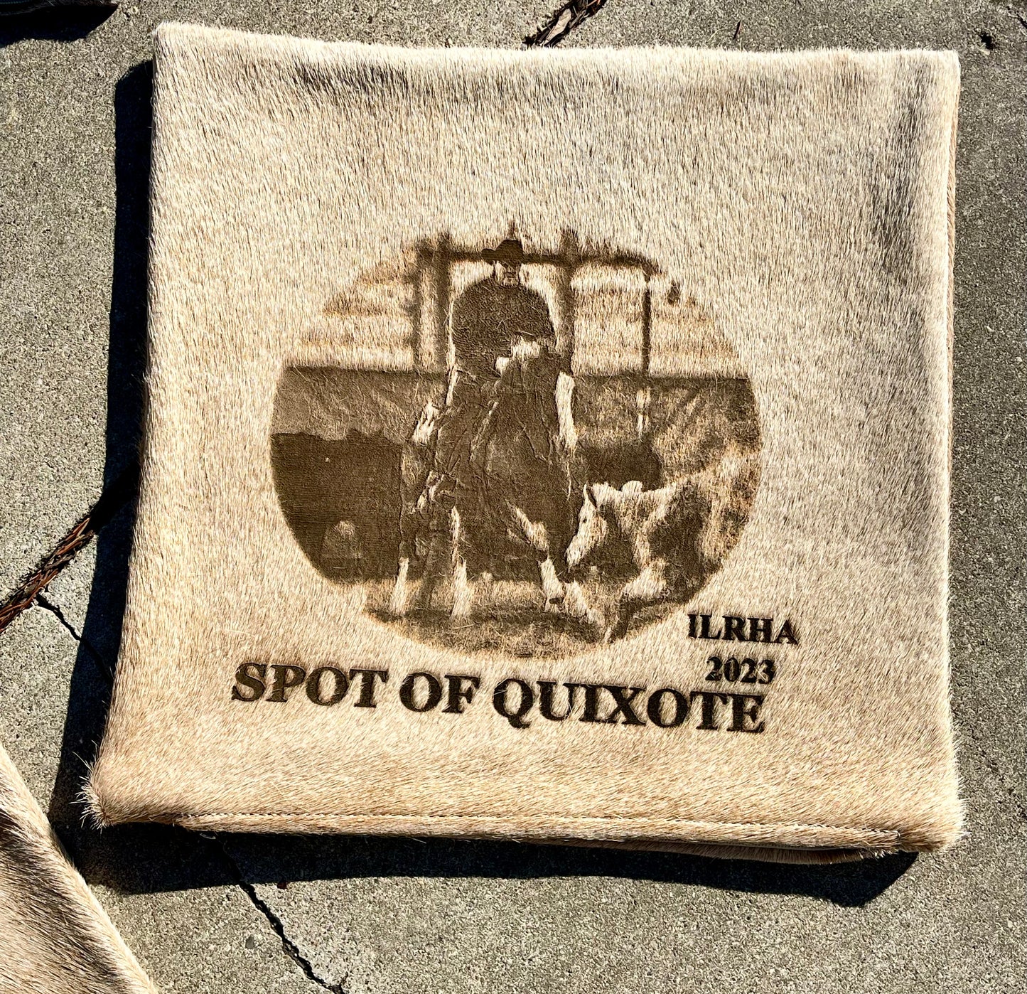 Custom ranch photo laser branded cowhide pillow case for western home decor