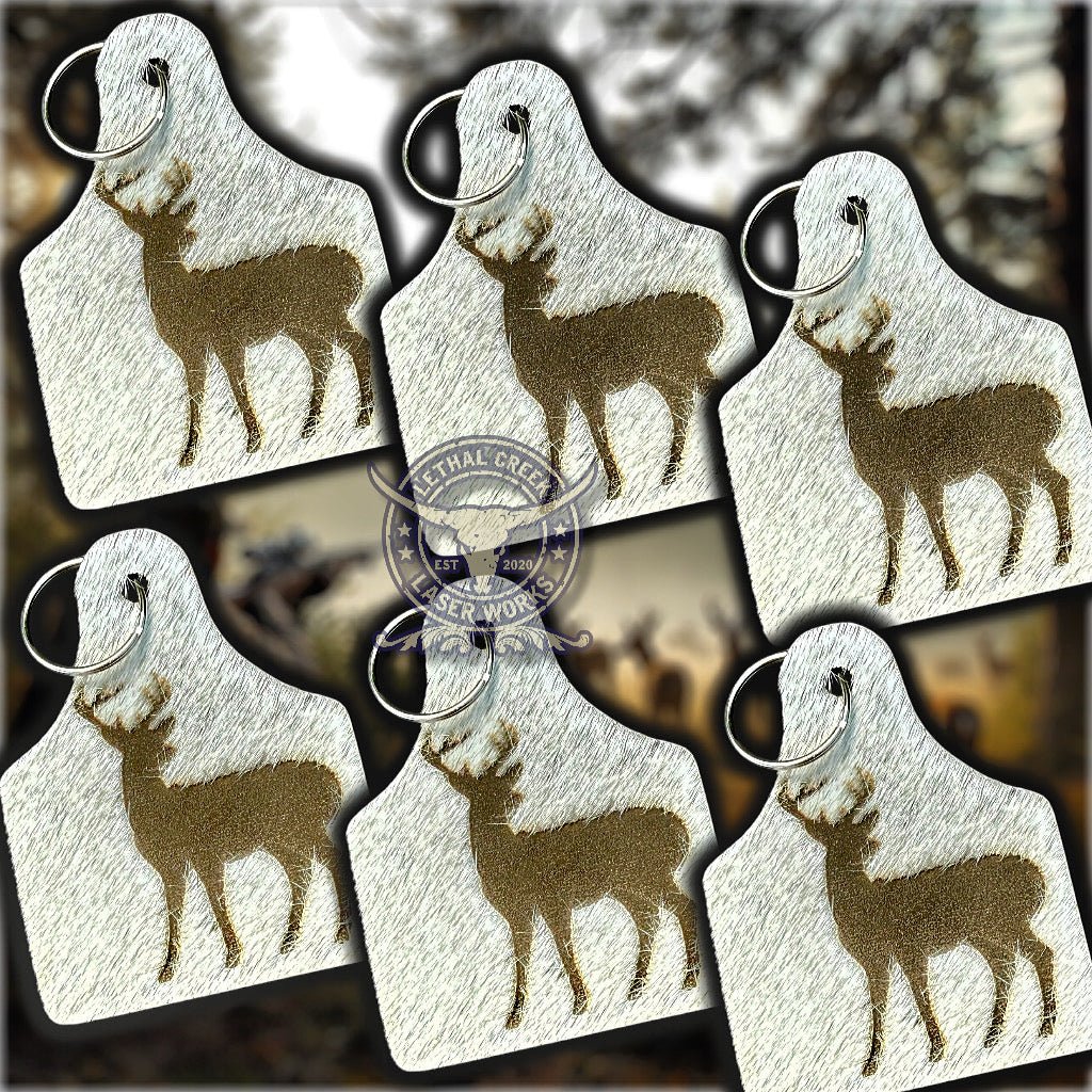 DEER BAG TAG -  custom laser engraved cowhide and leather western decor by Lethal Creek Laser Works LLC