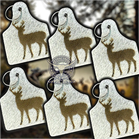DEER BAG TAG -  custom laser engraved cowhide and leather western decor by Lethal Creek Laser Works LLC