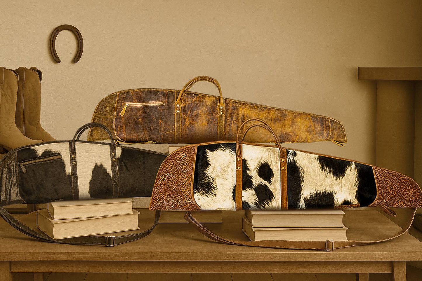 Dusty Trail 47" Gun Case In Rifle -  custom laser engraved cowhide and leather western decor by Lethal Creek Laser Works LLC