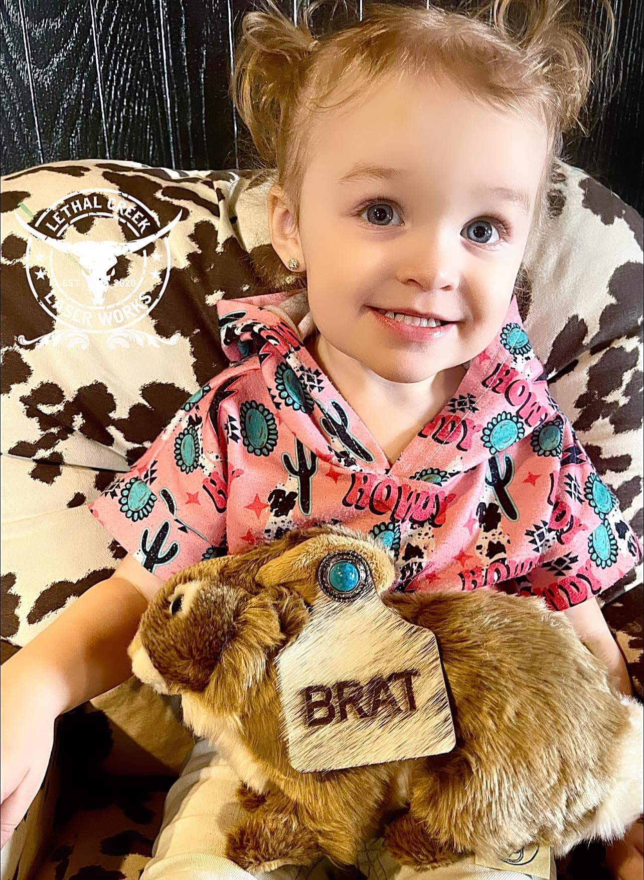 EASTER BUNNY -  custom laser engraved cowhide and leather western decor by Lethal Creek Laser Works LLC