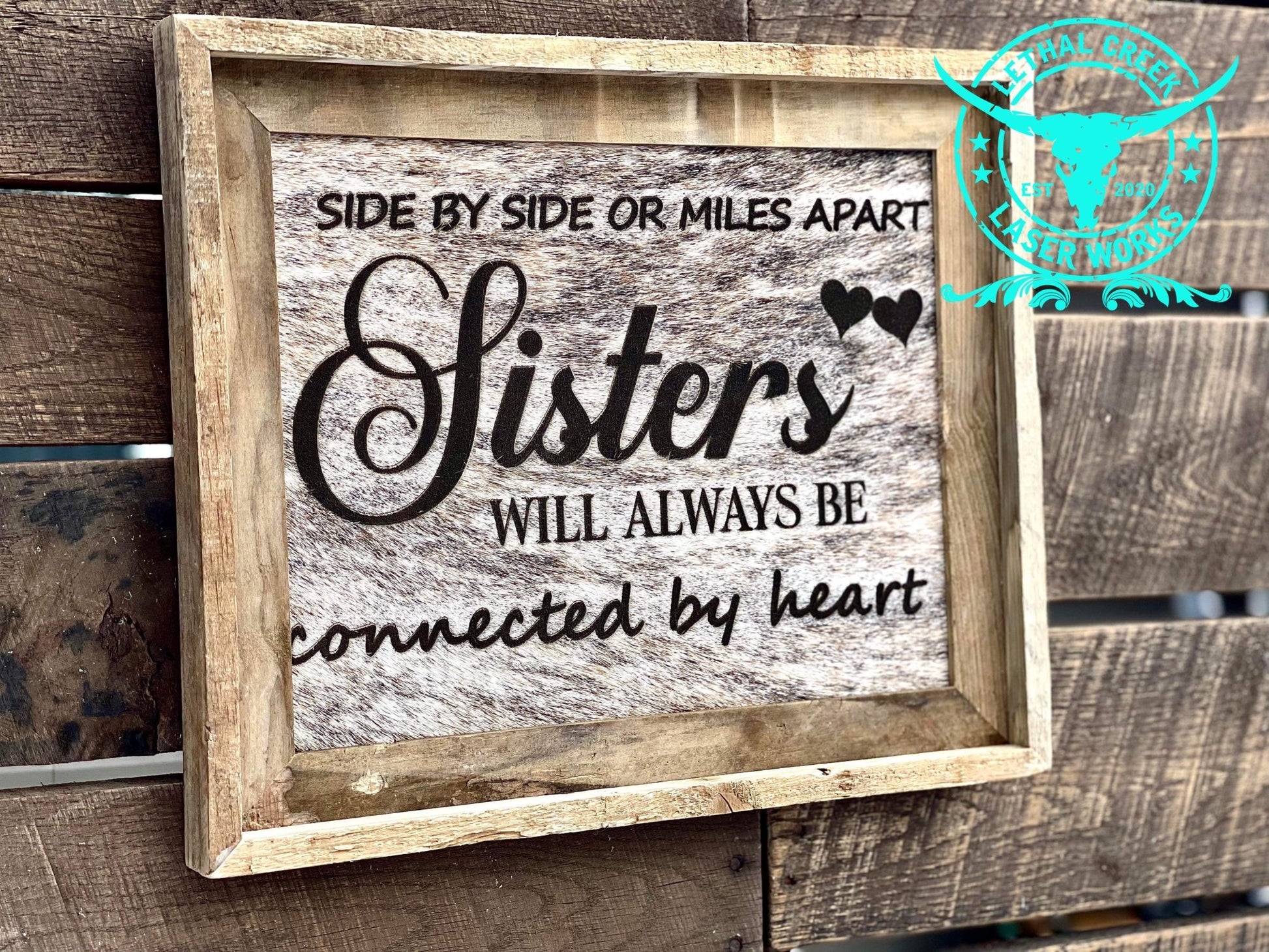 GET BRANDED COWHIDE FRAME -  custom laser engraved cowhide and leather western decor by Lethal Creek Laser Works LLC