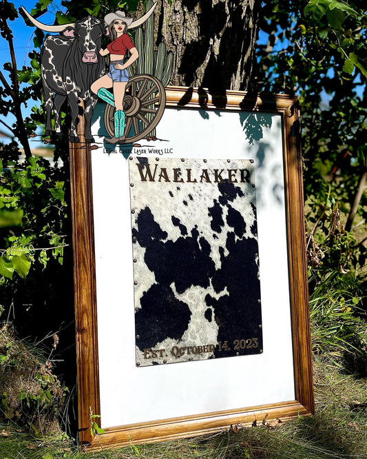 Get Branded Guest Board Frame -  custom laser engraved cowhide and leather western decor by Lethal Creek Laser Works LLC