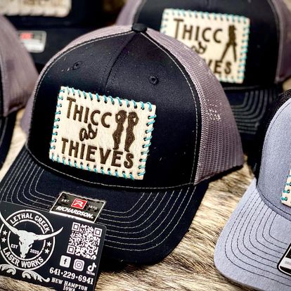 Get Branded Trucker Hat -  custom laser engraved cowhide and leather western decor by Lethal Creek Laser Works LLC