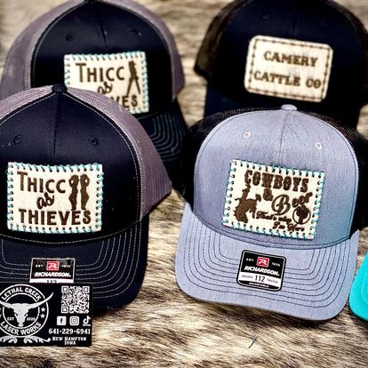 Get Branded Trucker Hat -  custom laser engraved cowhide and leather western decor by Lethal Creek Laser Works LLC