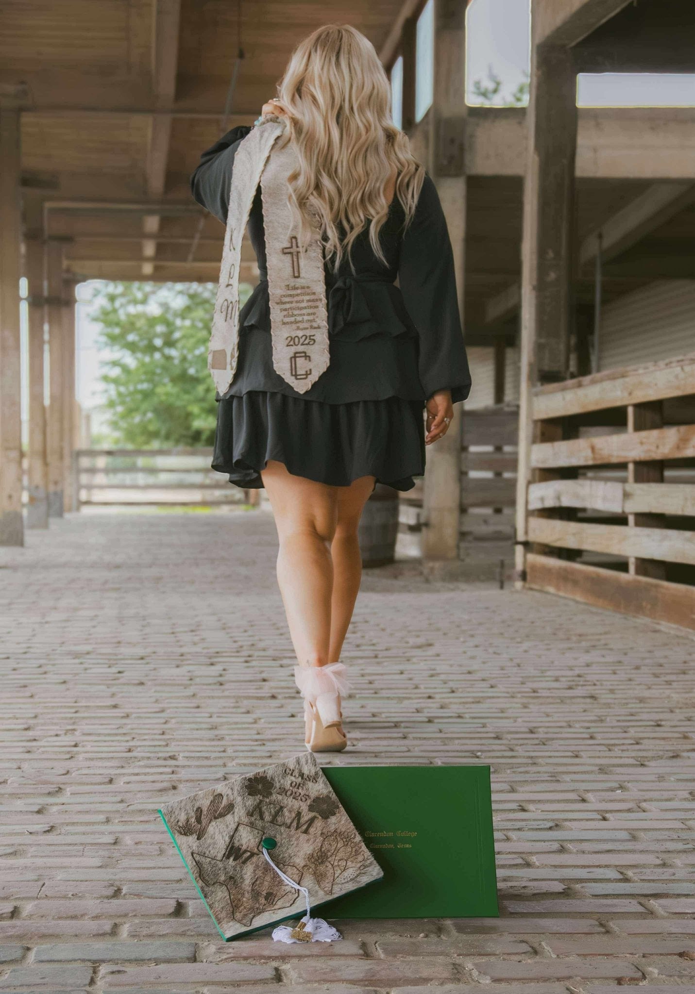 Graduation Cap Cover & Graduation Stole Set -  custom laser engraved cowhide and leather western decor by Lethal Creek Laser Works LLC