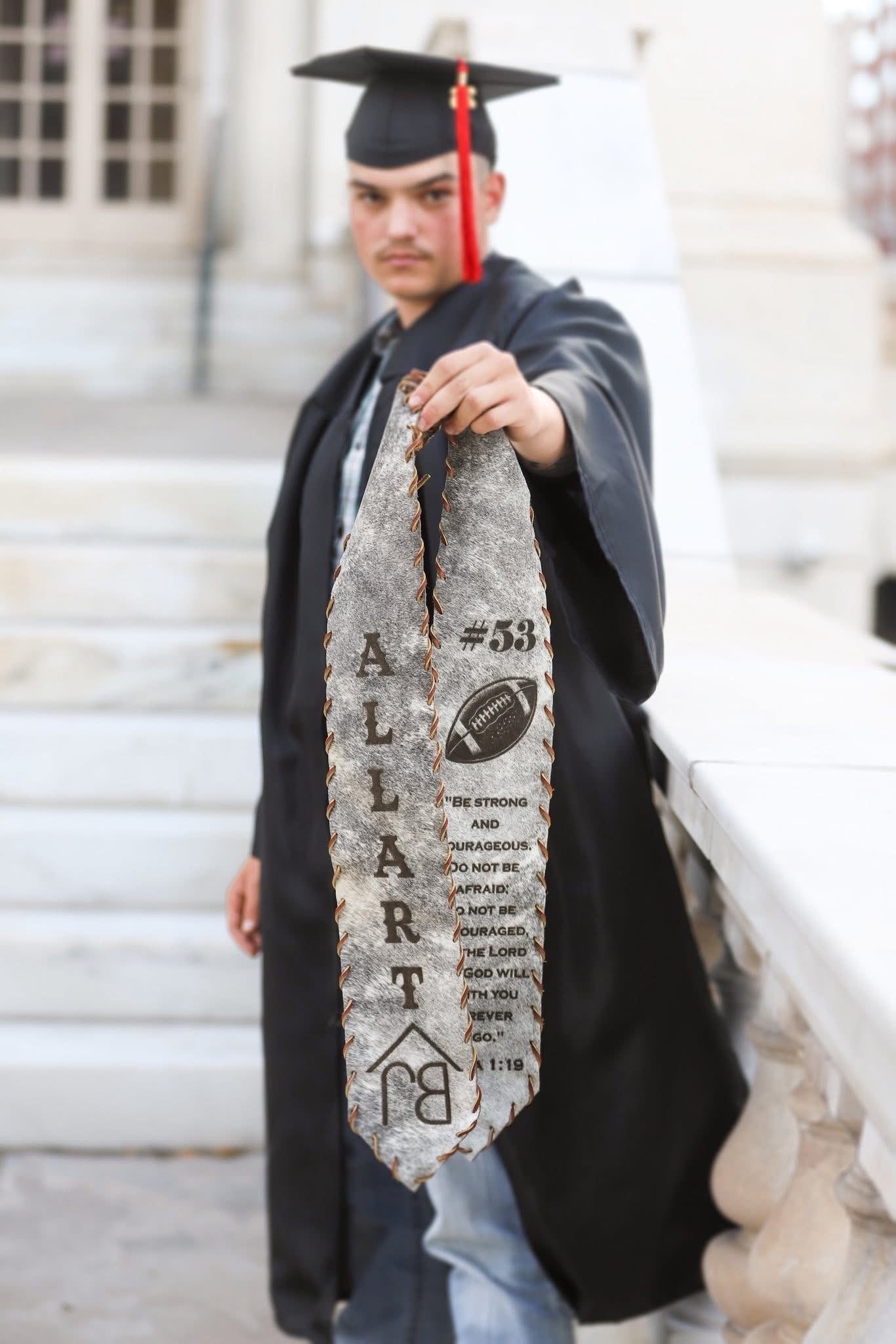Graduation Cap Cover & Graduation Stole Set -  custom laser engraved cowhide and leather western decor by Lethal Creek Laser Works LLC