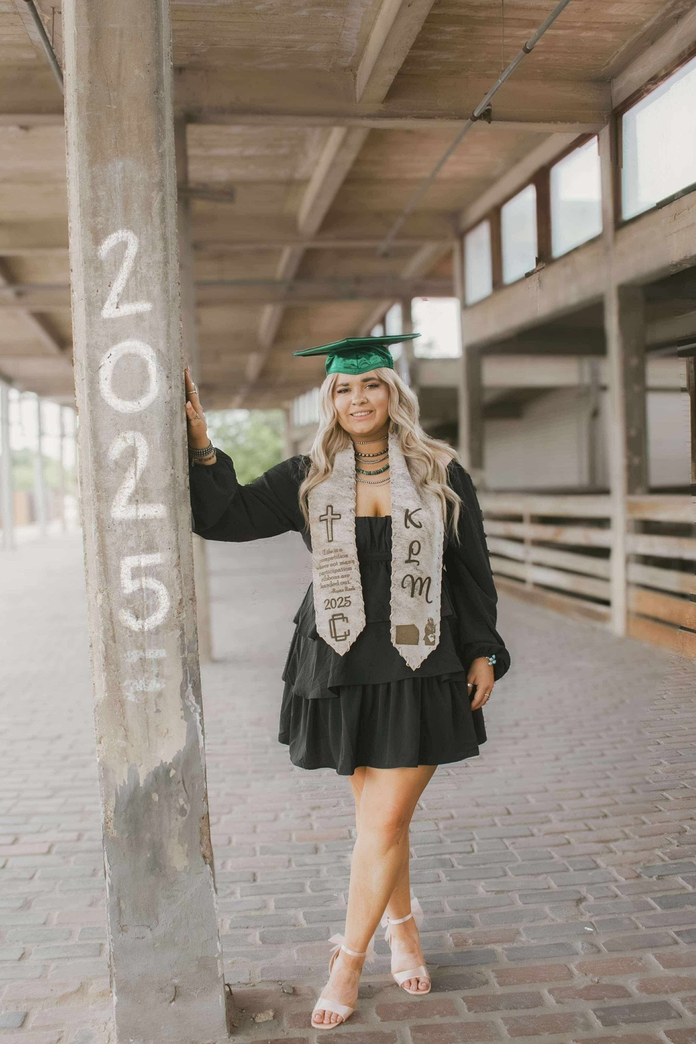 Graduation Cap Cover & Graduation Stole Set -  custom laser engraved cowhide and leather western decor by Lethal Creek Laser Works LLC