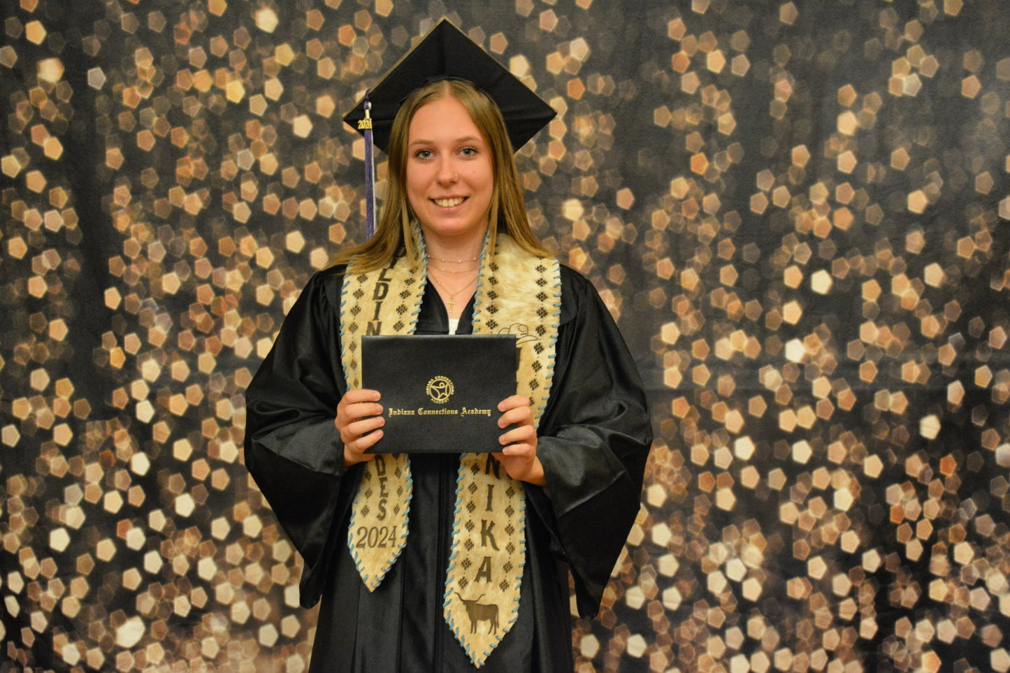 Graduation Cap Cover & Graduation Stole Set -  custom laser engraved cowhide and leather western decor by Lethal Creek Laser Works LLC