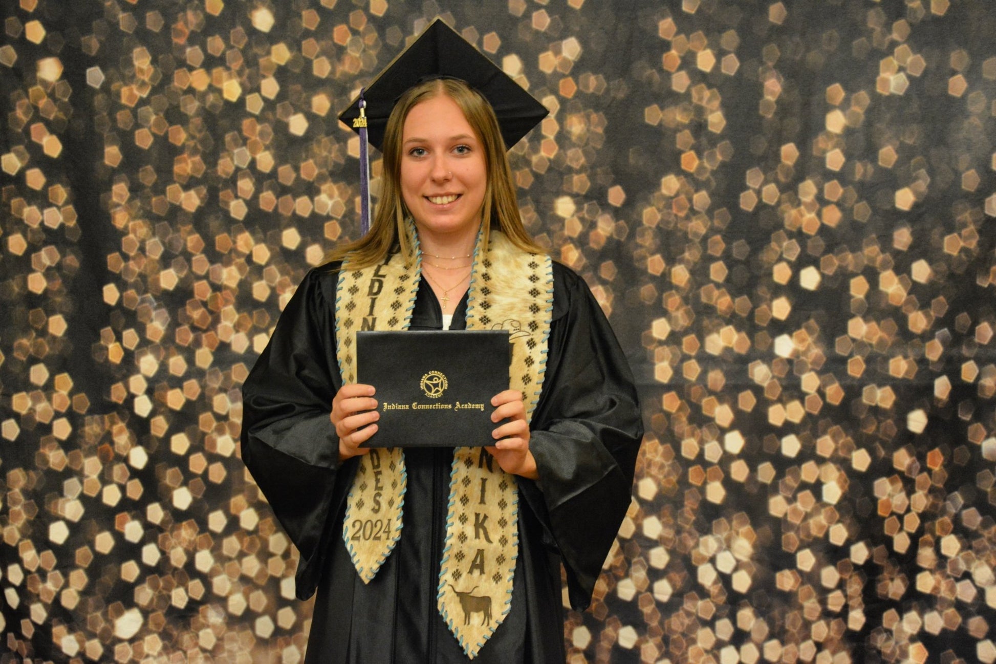 Graduation Cap Cover & Graduation Stole Set -  custom laser engraved cowhide and leather western decor by Lethal Creek Laser Works LLC