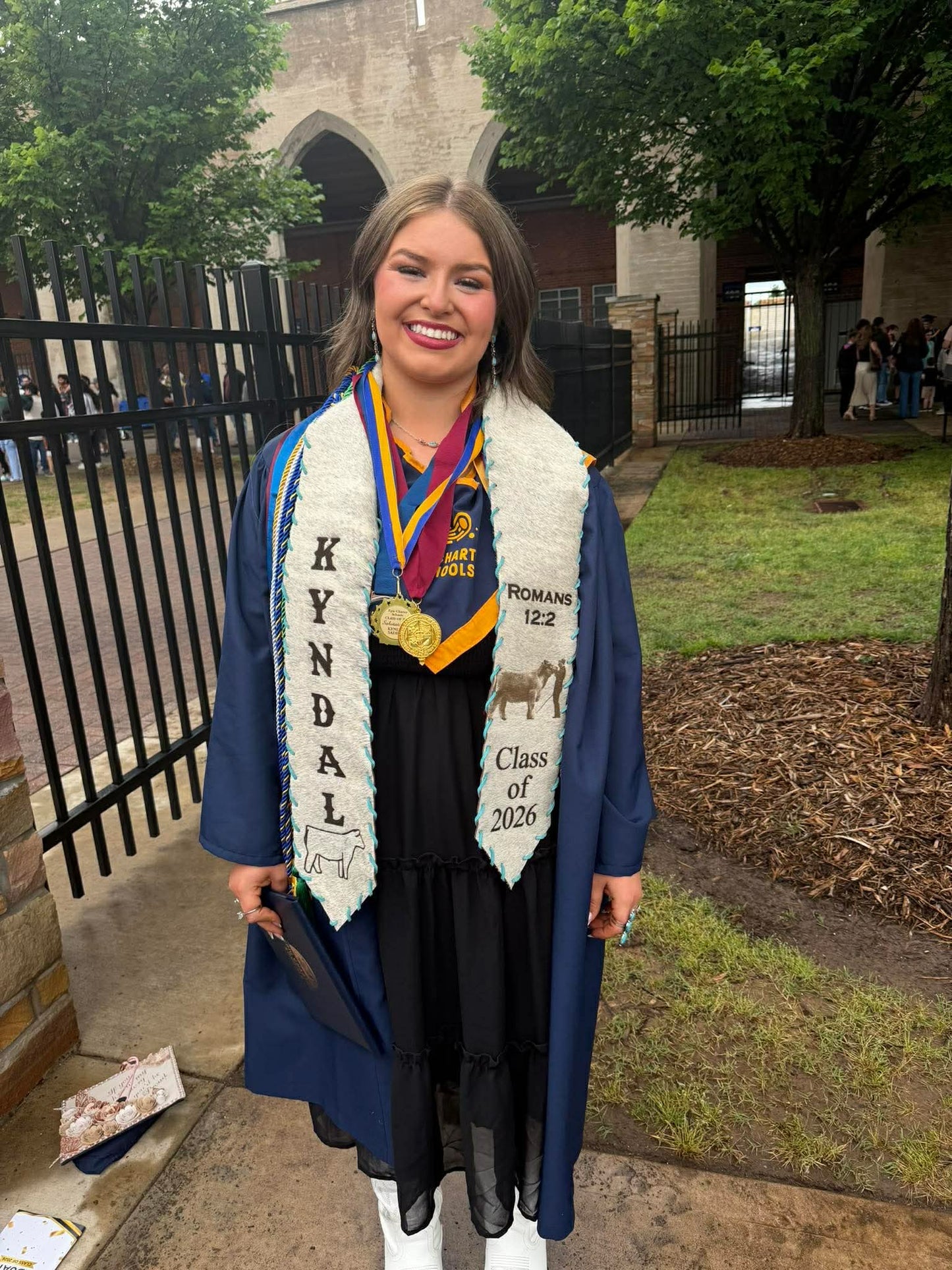 Graduation Cap Cover & Graduation Stole Set -  custom laser engraved cowhide and leather western decor by Lethal Creek Laser Works LLC
