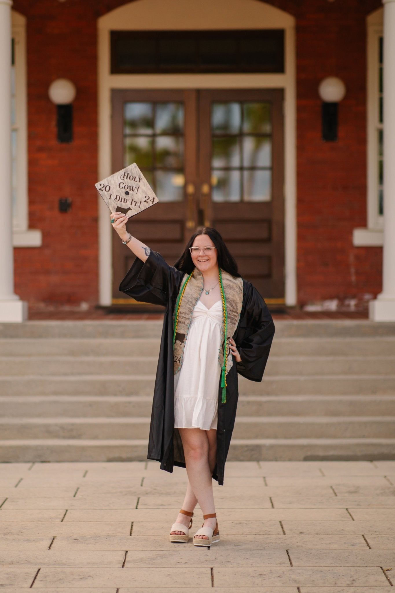Graduation Cap Cover & Graduation Stole Set -  custom laser engraved cowhide and leather western decor by Lethal Creek Laser Works LLC
