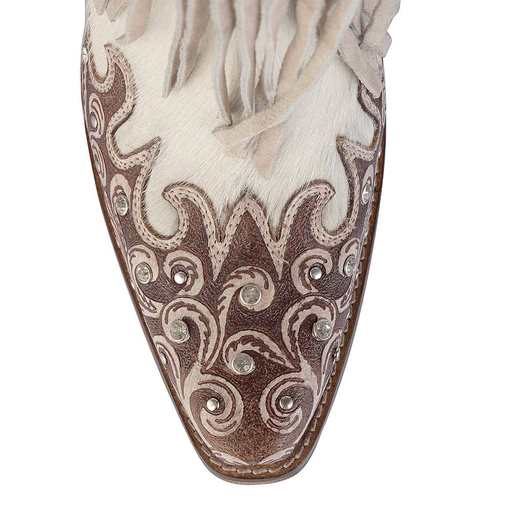 Hannah Canyon Fringed Hand-tooled Boots -  custom laser engraved cowhide and leather western decor by Lethal Creek Laser Works LLC