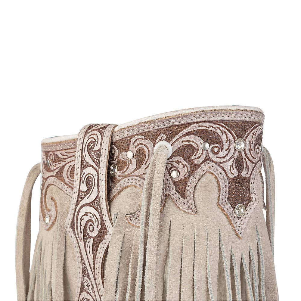 Hannah Canyon Fringed Hand-tooled Boots -  custom laser engraved cowhide and leather western decor by Lethal Creek Laser Works LLC
