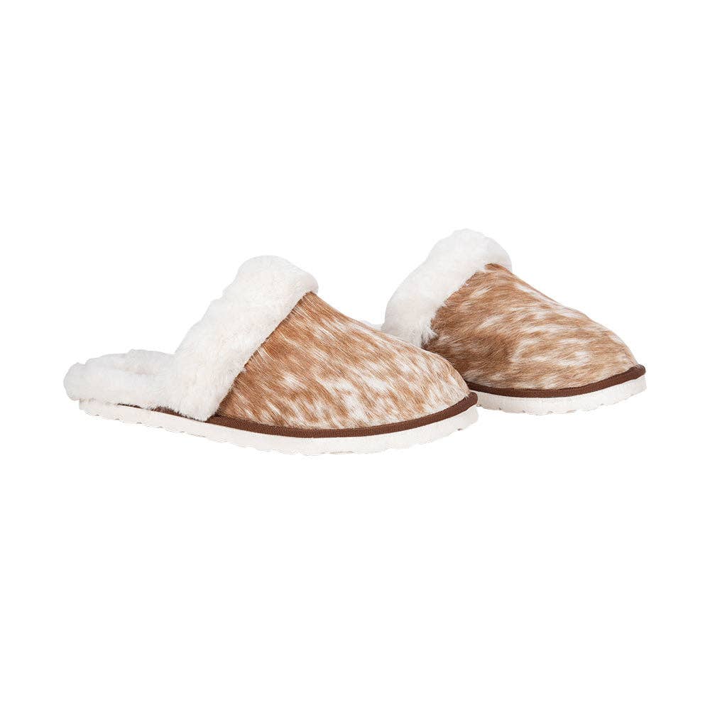 Cozy Slip-On Slippers - cowhide slippers by Lethal Creek Laser Works LLC