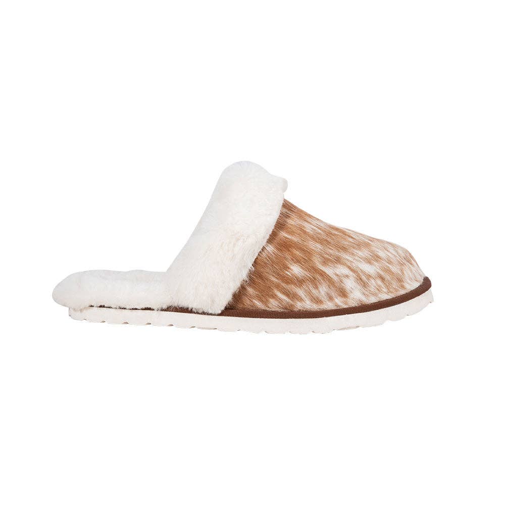 Cozy Slip-On Slippers - cowhide slippers by Lethal Creek Laser Works LLC