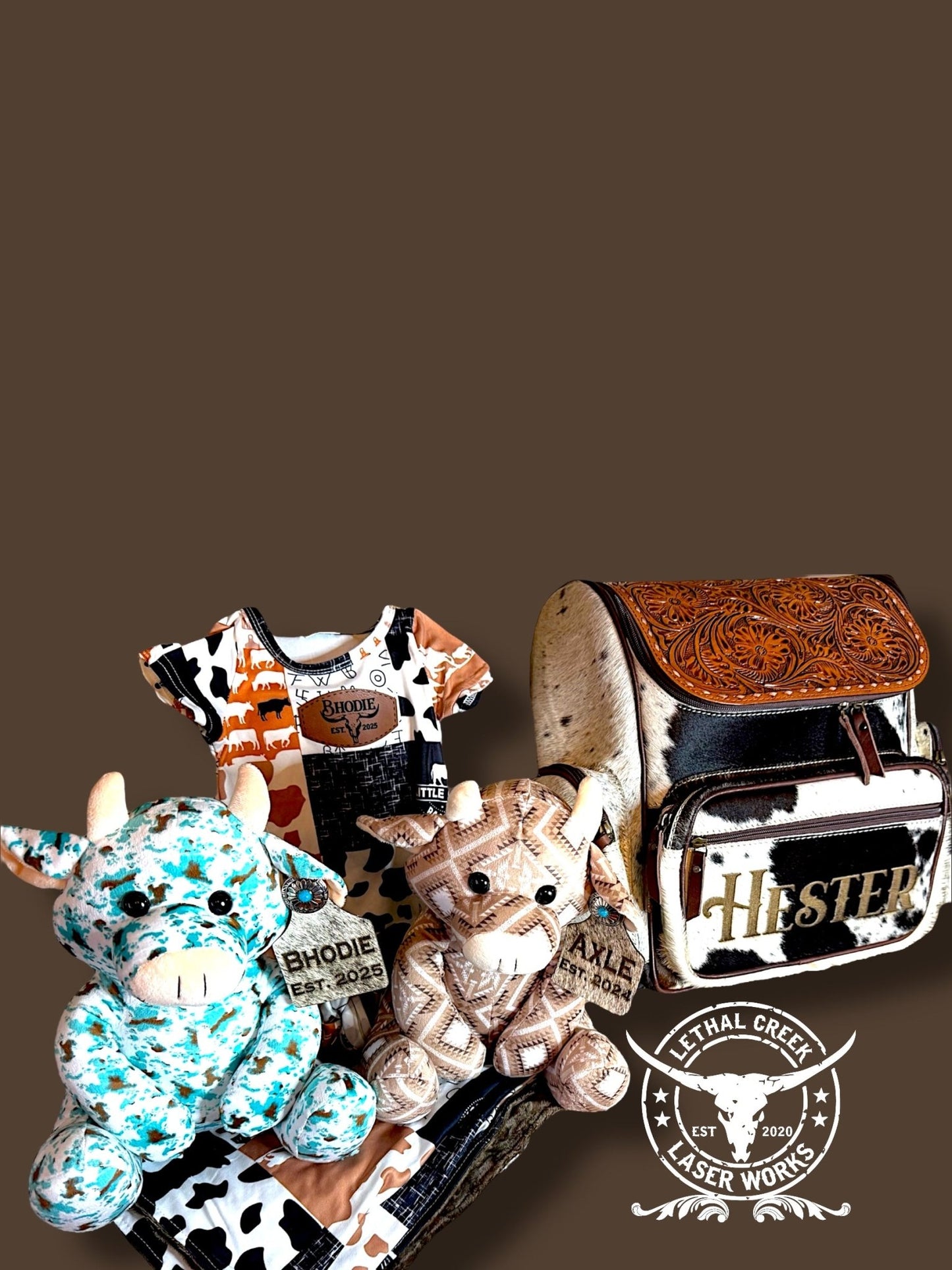 Little Cattle Rancher Bundle Deal -  custom laser engraved cowhide and leather western decor by Lethal Creek Laser Works LLC