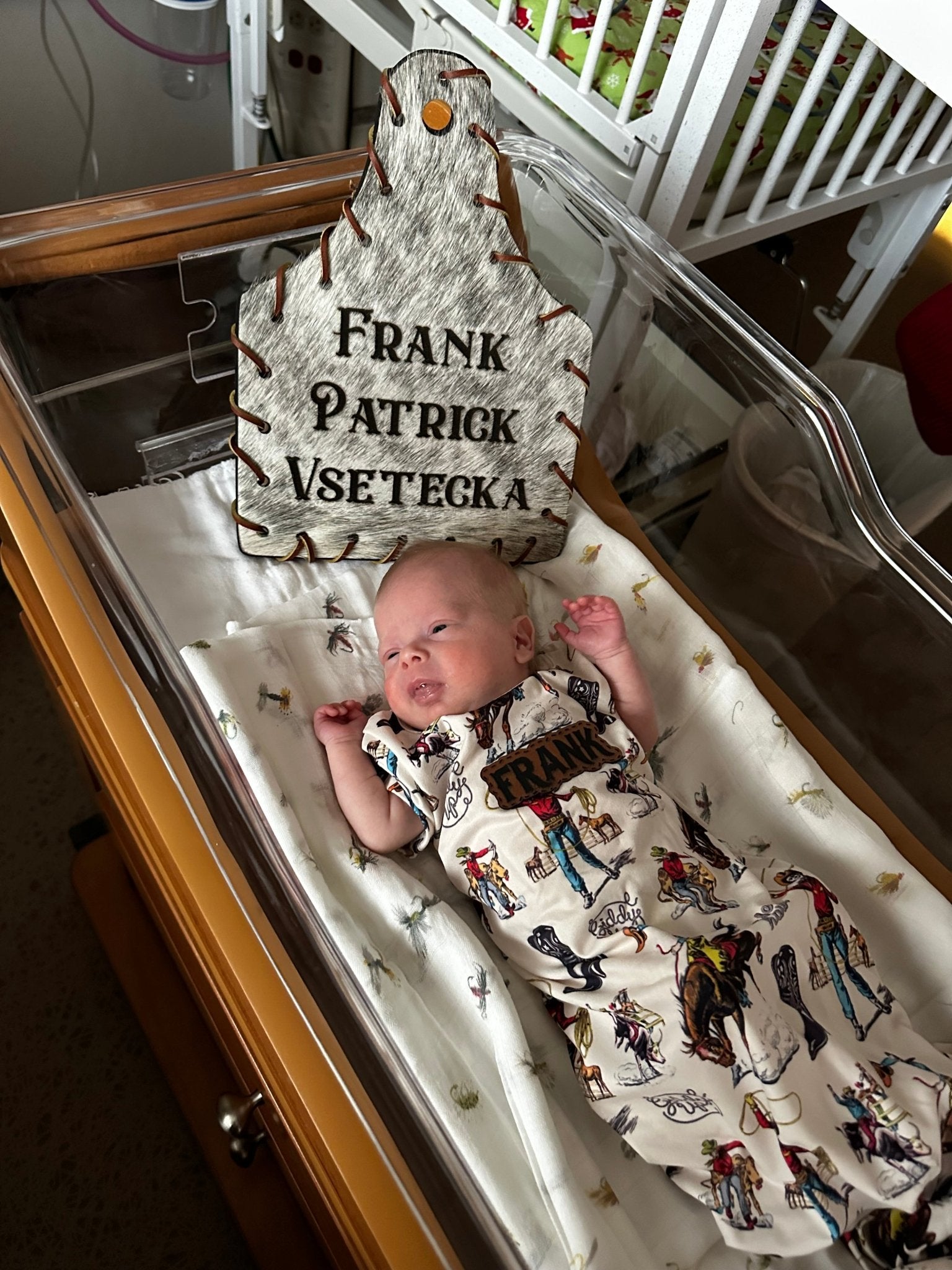 Little Rancher Baby Bundle | Personalized Western Baby Gift Set -  custom laser engraved cowhide and leather western decor by Lethal Creek Laser Works LLC