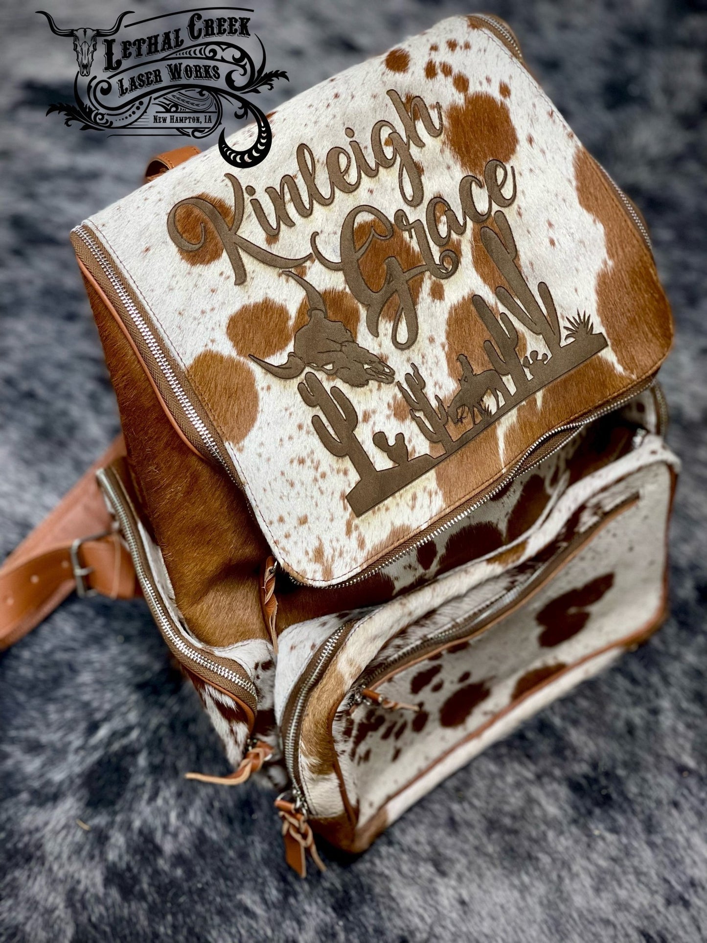 Little Rancher Baby Bundle | Personalized Western Baby Gift Set -  custom laser engraved cowhide and leather western decor by Lethal Creek Laser Works LLC