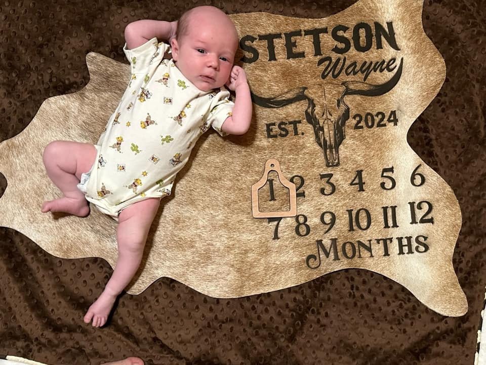 Little Rancher Baby Bundle | Personalized Western Baby Gift Set -  custom laser engraved cowhide and leather western decor by Lethal Creek Laser Works LLC
